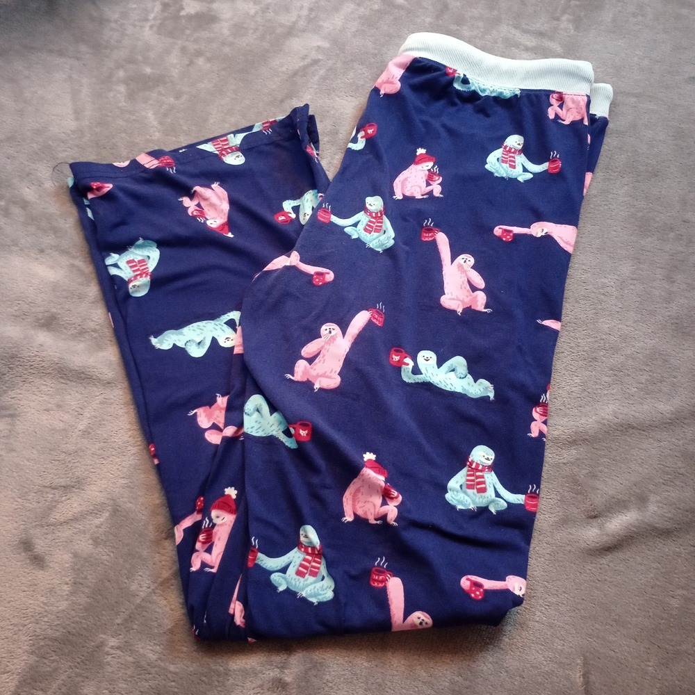Nite Nite Munki Munki Snowman Pajama Bottoms Size M Sloths Coffee‎ Lounge Pants